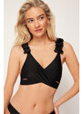 Trendyol Black Triangle Frilly Bikini Top