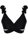 Trendyol Black Triangle Frilly Bikini Top