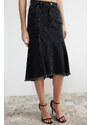 Trendyol Anthracite Stitch Detail Asymmetric High Waist Midi Denim Skirt