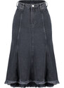 Trendyol Anthracite Stitch Detail Asymmetric High Waist Midi Denim Skirt