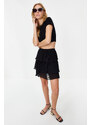 Trendyol Black Pleated Skirt Ruffled Chiffon Mini Woven Skirt