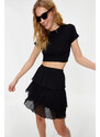 Trendyol Black Pleated Skirt Ruffled Chiffon Mini Woven Skirt