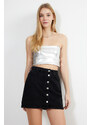 Trendyol Black Buttoned Front High Waist Mini Denim Skirt