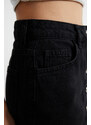 Trendyol Black Buttoned Front High Waist Mini Denim Skirt