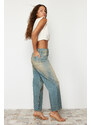 Trendyol Blue Pale Wash Effect Vintage Normal Waist Wide Leg Jeans