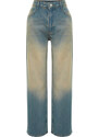 Trendyol Blue Pale Wash Effect Vintage Normal Waist Wide Leg Jeans