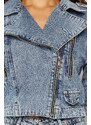 Trendyol Dark Blue Zipper Detailed Biker Denim Jacket