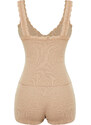 Trendyol Beige Lace Detailed Ribbed Knitted Pajamas Set