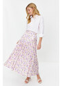 Trendyol Powder Floral Pattern Pleated Woven Skirt with Elastic Waist