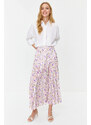 Trendyol Powder Floral Pattern Pleated Woven Skirt with Elastic Waist