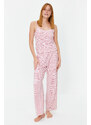 Trendyol Powder Striped Lace Detailed Cotton Singlet-Pants Knitted Pajamas Set