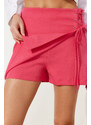 Trendyol Fuchsia Tie and Eyelet Detailed Woven Shorts Skirt