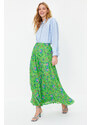 Trendyol Green Pleated Floral Pattern Lined Chiffon Woven Skirt