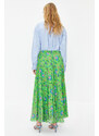 Trendyol Green Pleated Floral Pattern Lined Chiffon Woven Skirt