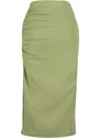 Trendyol Light Khaki Gathered Slit Detail Pencil Fit Midi Woven Skirt