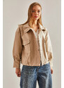 Bianco Lucci Women's Double Big Pocket Leather Jacket