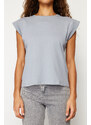 Trendyol Gray Rib Detail Moon Sleeve Basic Knitted T-Shirt