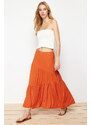 Trendyol Cinnamon Wrinkled/Textured Flared Maxi Gathered Flexible Knitted Skirt