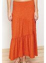 Trendyol Cinnamon Wrinkled/Textured Flared Maxi Gathered Flexible Knitted Skirt