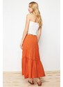 Trendyol Cinnamon Wrinkled/Textured Flared Maxi Gathered Flexible Knitted Skirt