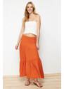 Trendyol Cinnamon Wrinkled/Textured Flared Maxi Gathered Flexible Knitted Skirt