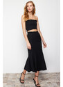 Trendyol Black Skirt Ruffled Normal Waist Midi Elastic Knitted Skirt