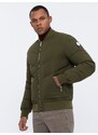 Ombre Men's quilted bomber jacket with metal zippers - dark olive green