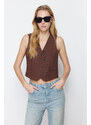 Trendyol Brown Crop Fitted Button Detailed Woven Linen Look Vest