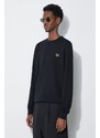 Vlněný svetr Fred Perry Classic Crew Neck Jumper pánský, černá barva, lehký, K9601.198