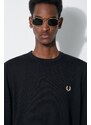 Vlněný svetr Fred Perry Classic Crew Neck Jumper pánský, černá barva, lehký, K9601.198