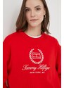 Bavlněná mikina Tommy Hilfiger dámská, červená barva, s aplikací