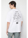 Trendyol White Oversize/Wide Cut Fluffy Text Printed 100% Cotton T-Shirt