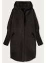 MADE IN ITALY Tmavě hnědý dlouhý vlněný přehoz přes oblečení typu alpaka s kapucí (908)