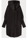 MADE IN ITALY Tmavě hnědý dlouhý vlněný přehoz přes oblečení typu alpaka s kapucí (908)