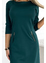 numoco MARY - Dámské šaty v lahvově zelené barvě se zlatými zipy 420-5