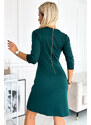 numoco MARY - Dámské šaty v lahvově zelené barvě se zlatými zipy 420-5