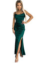 numoco basic Dlouhé dámské korzetové saténové maxi šaty v lahvově zelené barvě na ramínkách 526-1