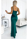 numoco basic Dlouhé dámské korzetové saténové maxi šaty v lahvově zelené barvě na ramínkách 526-1