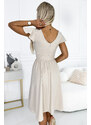numoco MATILDE - Béžové dámské šaty s výstřihem a krátkými rukávy 425-7