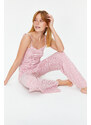 Trendyol Powder Striped Lace Detailed Cotton Singlet-Pants Knitted Pajamas Set