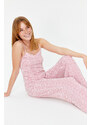 Trendyol Powder Striped Lace Detailed Cotton Singlet-Pants Knitted Pajamas Set