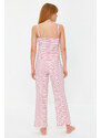 Trendyol Powder Striped Lace Detailed Cotton Singlet-Pants Knitted Pajamas Set