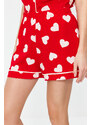 Trendyol Red 100% Cotton Heart Patterned Piping Detailed Shirt-Shorts Knitted Pajamas Set