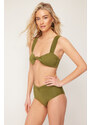 Trendyol Khaki Gathered High Waist Hipster Bikini Bottom