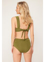 Trendyol Khaki Gathered High Waist Hipster Bikini Bottom