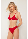 Trendyol Red Balconette Textured Bikini Top