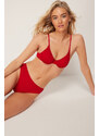 Trendyol Red Balconette Textured Bikini Top