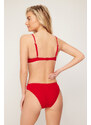 Trendyol Red Balconette Textured Bikini Top