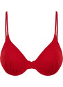 Trendyol Red Balconette Textured Bikini Top