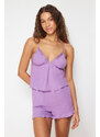 Trendyol Purple Lace Detailed Woven Pajamas Set